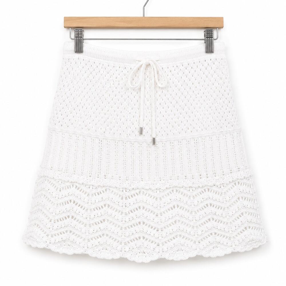 Athleta Crochet Knit Mini Skirt XS White Drawstring Cotton Beach Cover Up